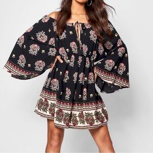 Zoe border off the shoulder skater dress